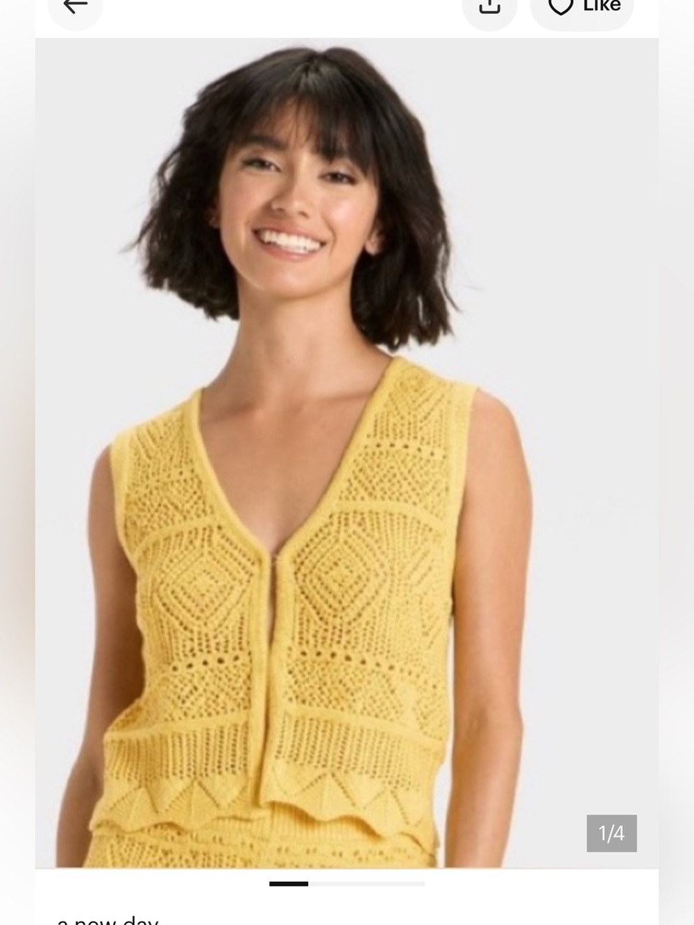 a new day Mustard Crochet Open-Front Vest